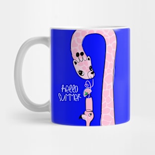 Pink giraffe flamingo illustration Mug